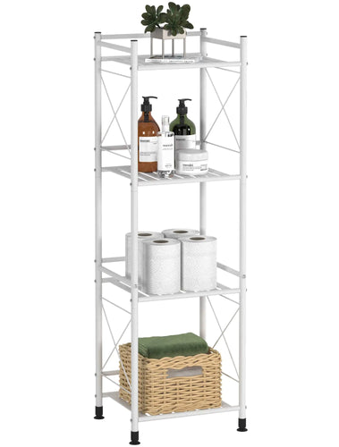 TZAMLI 4 Tier Shelving Unit Freestanding Bathroom Storage Shelves Metal Heavy Duty Storage Rack Shelf for Small Space Kitchen Balcony Office White