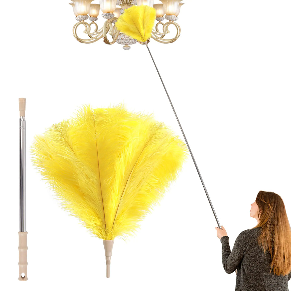 Extendable Ostrich Feather Duster Lengthen Feather Duster Used for Home Cleaning Ceilings（2.1MYellow）