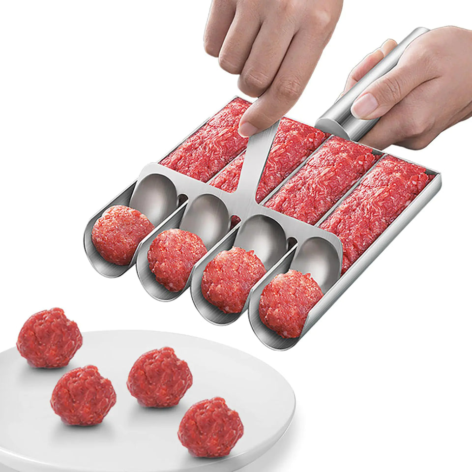 Meatball Maker Tool 304 Stainless Steel Kitchen Manual Non Stick Meatball Maker Portable Meatball Spoon Ball Maker Kitchen Restaurant Must Have Meatball Making Set，Home Cooking Tools (4-channel)