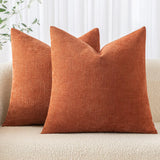 MIULEE Pack of 2 Decorative Throw Pillow Covers Soft Chenille Throw Pillows Solid Textured Cushion Covers for Couch Sofa Bedroom Living Room 18x18 Inch Burnt Orange