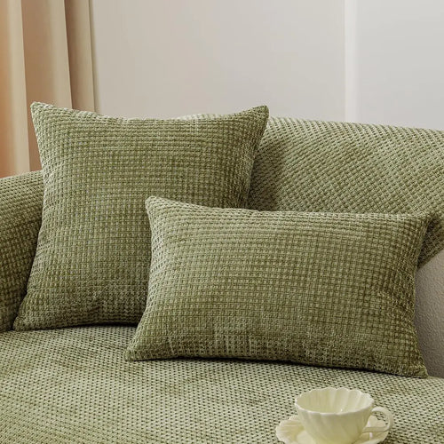 vctops Set of 2 Farmhouse Plaid Chenille Throw Pillow Covers for Couch Bed Sofa Soft Tufted Cushion Covers (Green18