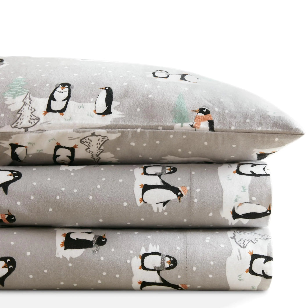 Codi Flannel Sheets Twin Size- 3 Pieces Ultra Soft Warm Sheet Set Cozy 100% Cotton Bedsheets Novelty Printed Bedding Sets 12 Inch Deep Pocket Cute Penguins