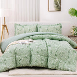 Mooreeke Queen Floral Comforter Set Sage Green Aesthetic Flower Printed Bedding Sets 3 Pieces Vintage Comforters & Sets 1 Soft Lightweight Microfiber Comforter and 2 Pillow Shams