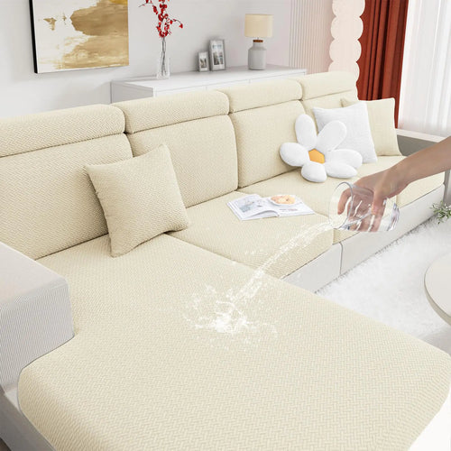 hyha Waterproof Couch Cushion Covers Stretch Magic Sofa Covers Washable Thick Jacquard Fabric Waterproof Sofa Couch Covers for Sofa Cushion Covers (1 Piece Back Cover L Beige)