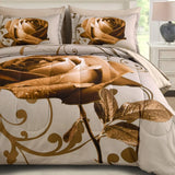 WONGS BEDDING Brown Comforter Set Queen Reversible Valentines Day Brown Rose 7 Pieces Bed in a Bag Lightweight Soft Microfiber Bedding Sets with Flat Sheet Fitted Sheet Pillowcases & Shams