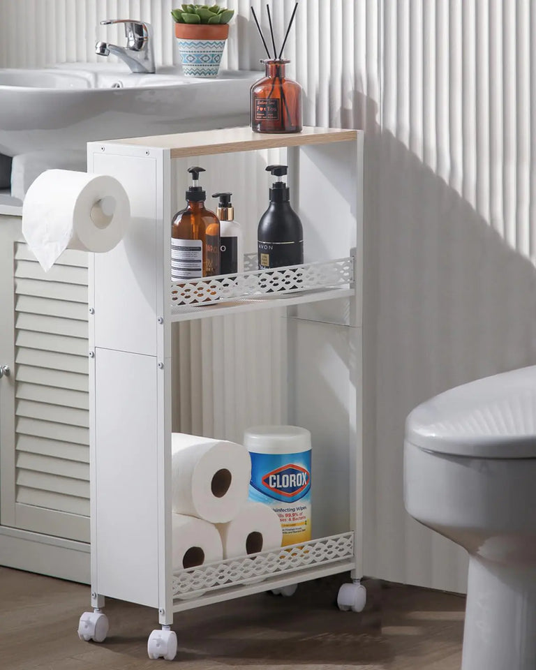 OhuaCason Toilet Paper Holder for Toilet Paper Storage: Small Bathroom Storage Cabinet for Slim Bathroom Tiny Apartment