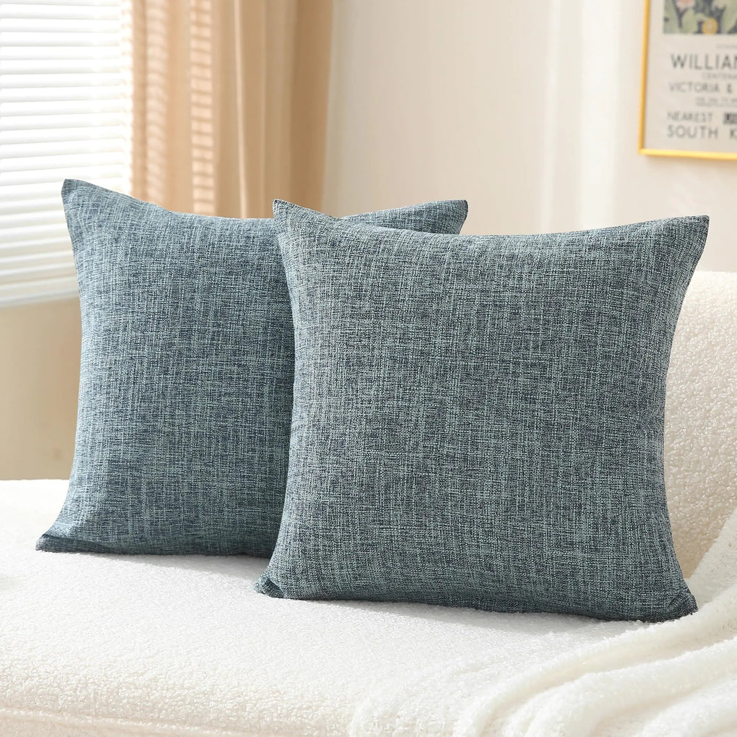 oecoel Decorative Throw Pillow Covers 16x16 Inch Super Soft Modern Farmhouse Pillow Case with Rustic Woven Textured Outdoor Cushion Covers for Sofa Livingroom Set of 2 BlueGray