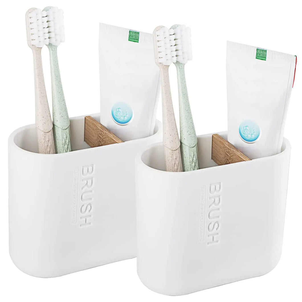 Toothbrush Holders Bamboo Electric Toothbrush Holder Bathroom Storage Organizer Countertop for Toothpaste Floss Razor 2 Pack White