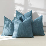 OTOSTAR Set of 4 Linen Decorative Throw Pillow Covers Solid Square Pillowcase Modern Farmhouse Cushion Covers for Home Decor Sofa Couch Bed 18x18 Inch Blue