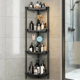 Vetacsion Corner Shower Caddy 4 Tier Standing Rustproof Shower Organizer Plastic Metal Splicing Floor Shower Shelves for Bathroom Storage Black