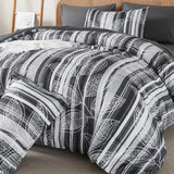 King Comforter Set 7 PiecesGrey Botanical Bed in a BagBoho Striped Comforter and Sheet SetSoft Microfiber Bedding Sets 90"x103"