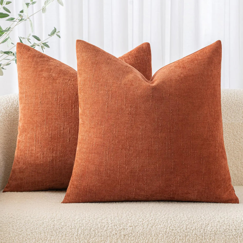 MIULEE Pack of 2 Decorative Throw Pillow Covers Soft Chenille Throw Pillows Solid Textured Cushion Covers for Couch Sofa Bedroom Living Room 18x18 Inch Burnt Orange