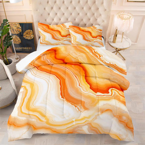 CCoutueChen Orange Marble Comforter Set King Size Abstract Marbling Bedding Sets Modern Stone Texture Bed Set Watercolor Tie Dye Comforter 3Pcs Soft Microfiber Quilt Blanket for Adult Girls Women
