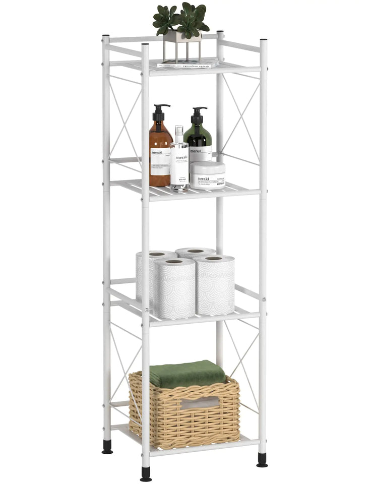 TZAMLI 4 Tier Shelving Unit Freestanding Bathroom Storage Shelves Metal Heavy Duty Storage Rack Shelf for Small Space Kitchen Balcony Office White